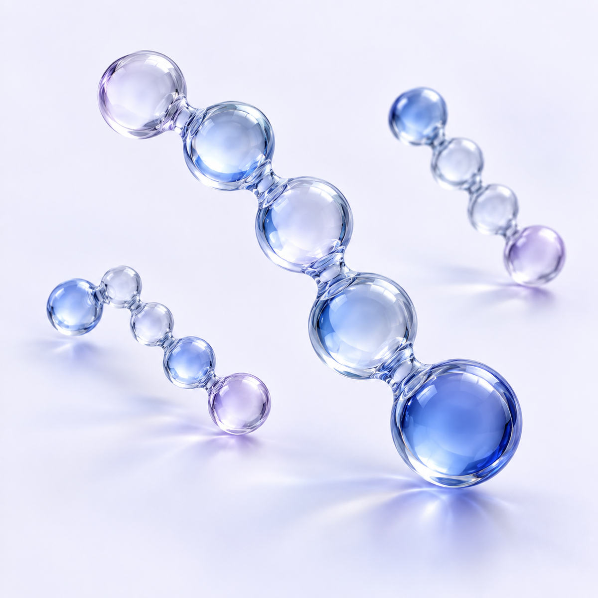 Abstract glass peptide chains in pale blue and lavender