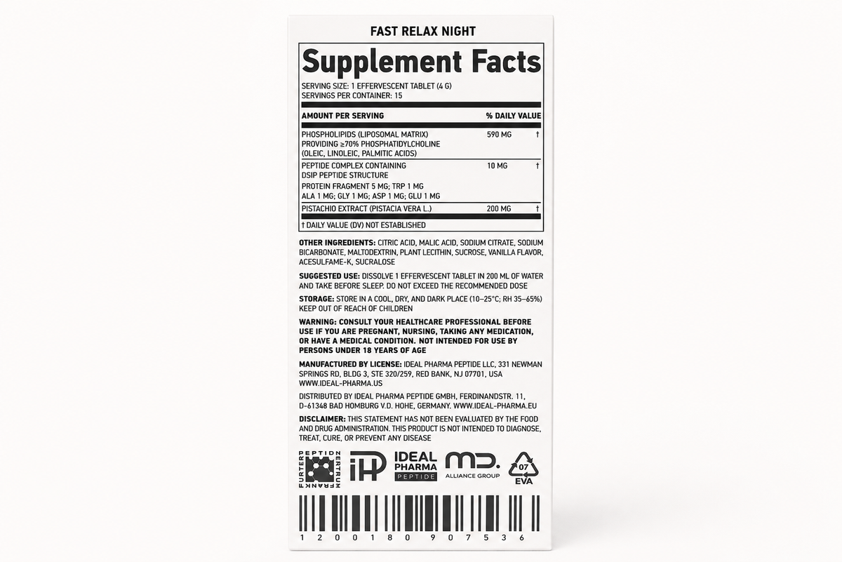 FAST Relax Night Supplement Facts and ingredient label